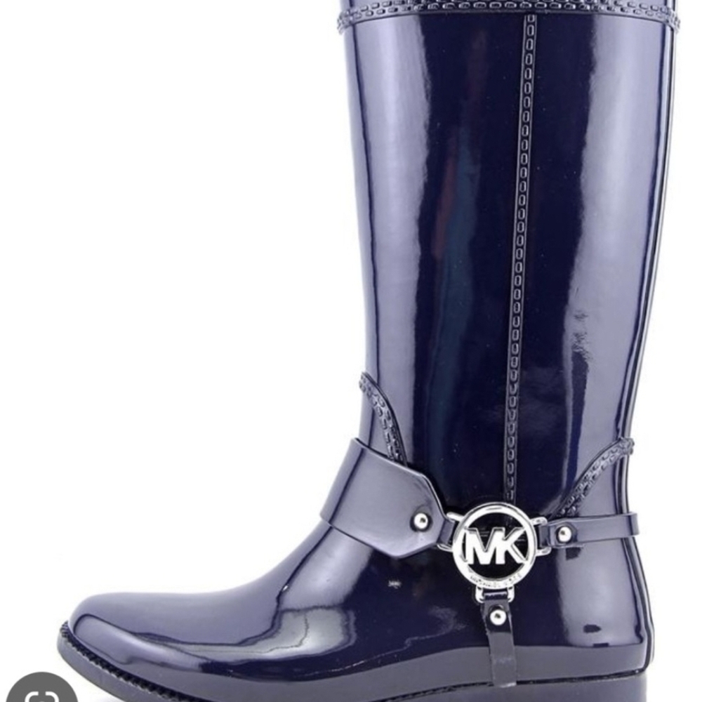 Michael Kors Fulton Harness Tall Navy Rain Boots Size 8. Gently Used.